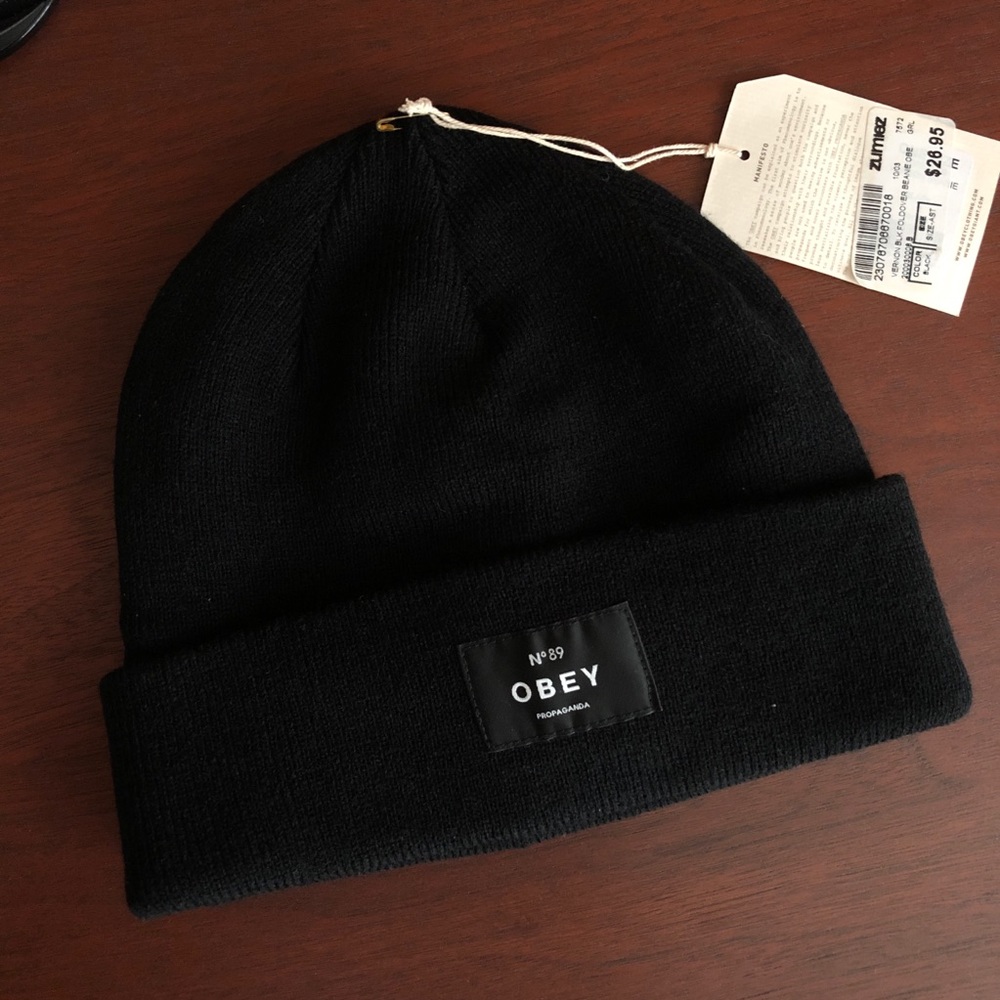 Black Obey Beanie - size AST, girls